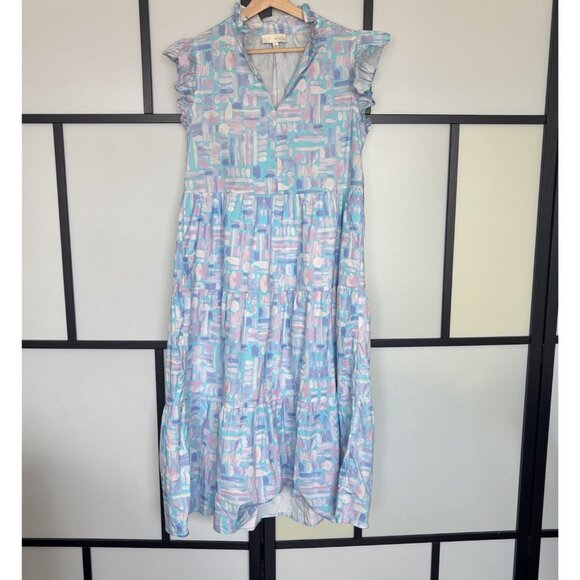 PINCH Women's Midi Dress Abstract Size Large Pockets Femenine Resort Preppy - Picture 2 of 10